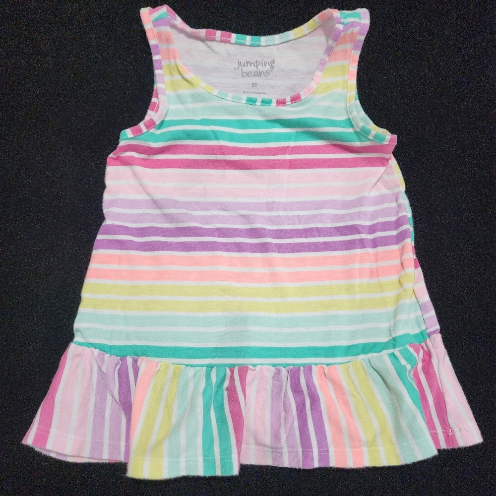 Jumping Beans Toddler‎ Girls Rainbow Striped Ruffle Tank Dress Size 2T